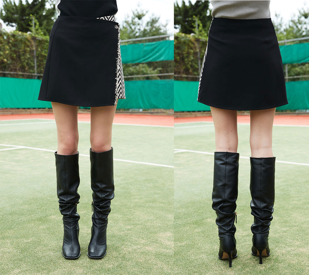 위메농(OUI MAIS NON) Scottish jacquard fringe skirts - Mini